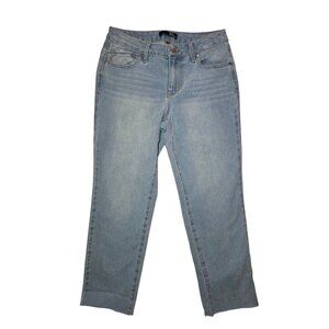 1822 Denim Light Wash Straight Leg Mid Rise Raw Cropped Hem Stretch Jeans 8